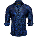 Men's Long Sleeve Black Paisley Silk Dress Shirts Casual Tuxedo Social Shirt Luxury Designer Men Clothing