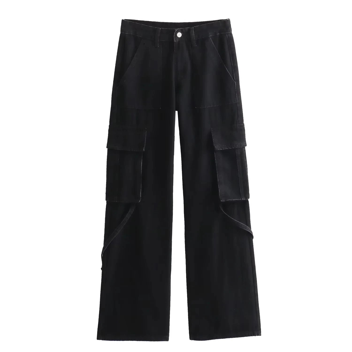 TRAF Autumn Fashion Casual Solid High Waist Trousers Female Denim Wide Leg Pants Y2K Jeans Women Long Cargo Pants Jeans