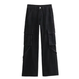 TRAF Autumn Fashion Casual Solid High Waist Trousers Female Denim Wide Leg Pants Y2K Jeans Women Long Cargo Pants Jeans