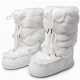 Winter Fur Boots Snow Boots Women Fluffy Fuzzy Furry Faux Fur Boots Middle Calf Platform Pink Black White Furry Boots