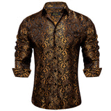 Men's Long Sleeve Black Paisley Silk Dress Shirts Casual Tuxedo Social Shirt Luxury Designer Men Clothing