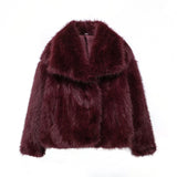 TRAFZA-Women Fashion Winter Solid  Big Lapel Coat Faux Fur Coat Jacket New 2024 Autumn Winter Slouchy Burgundy Black Gray Coat