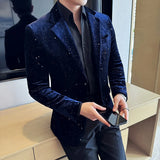 Autumn New Velvet Jacket Men's Blazer Business Fashion Hot Stamping Printed Suit Jacket High-quality Luxury Dress Suit