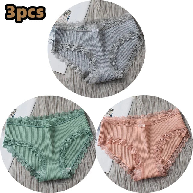 Lingerie Underwear Women Bow New Lace Panties Briefs Low Waist Solid Color Girls Cotton Femal Ropa Interior Femenina K019