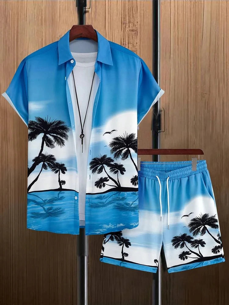 Men's Hawaiian Short-sleeved Shirt And Beach Shorts Set Beach Resort Men's Casual Shirt Summer Everyday Men's Sports Shorts