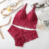 Sexy Lace Women Underwear Set Seamless Wire Free Bra Sets Hollow Out Bra and Panty Sets For Women Embroidery Intimates Lingerie