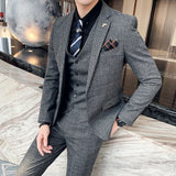 High Quality British Korean Modified Plaid Men (suit + Vest + Trousers) Stylish and Handsome Business Casual Three-piece Suit