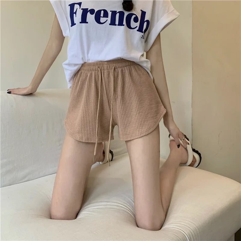 Women yoga Shorts Summer outer wear mid-waist casual loose straight pants lady stylish thin breathable wide leg gym short pants