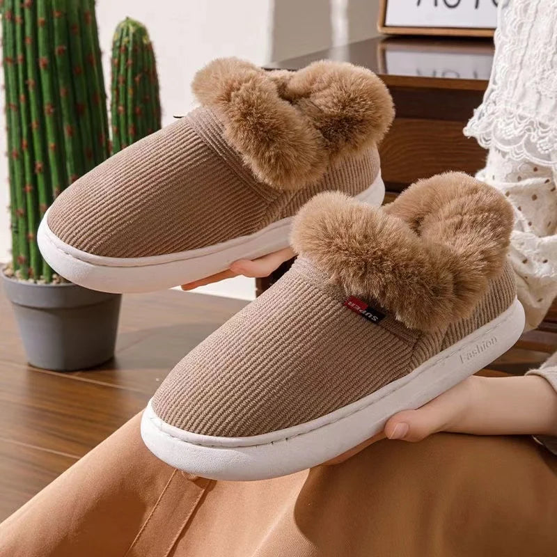 Kidmi Winter Women Shoes Casual House Shoes For Men Outdoor Warm Cotton Shoes For Women Indoor Plush Padded Slippers Female