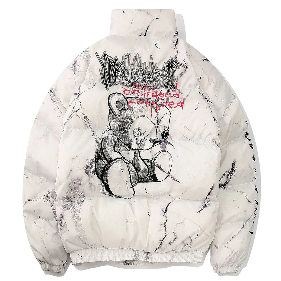 Oversized Hip Hop Parkas Padded Puffer Jacket Men Winter Warm Coat Letter Graphic Tie Dye Streetwear Jackets Y2K Parkas Coats