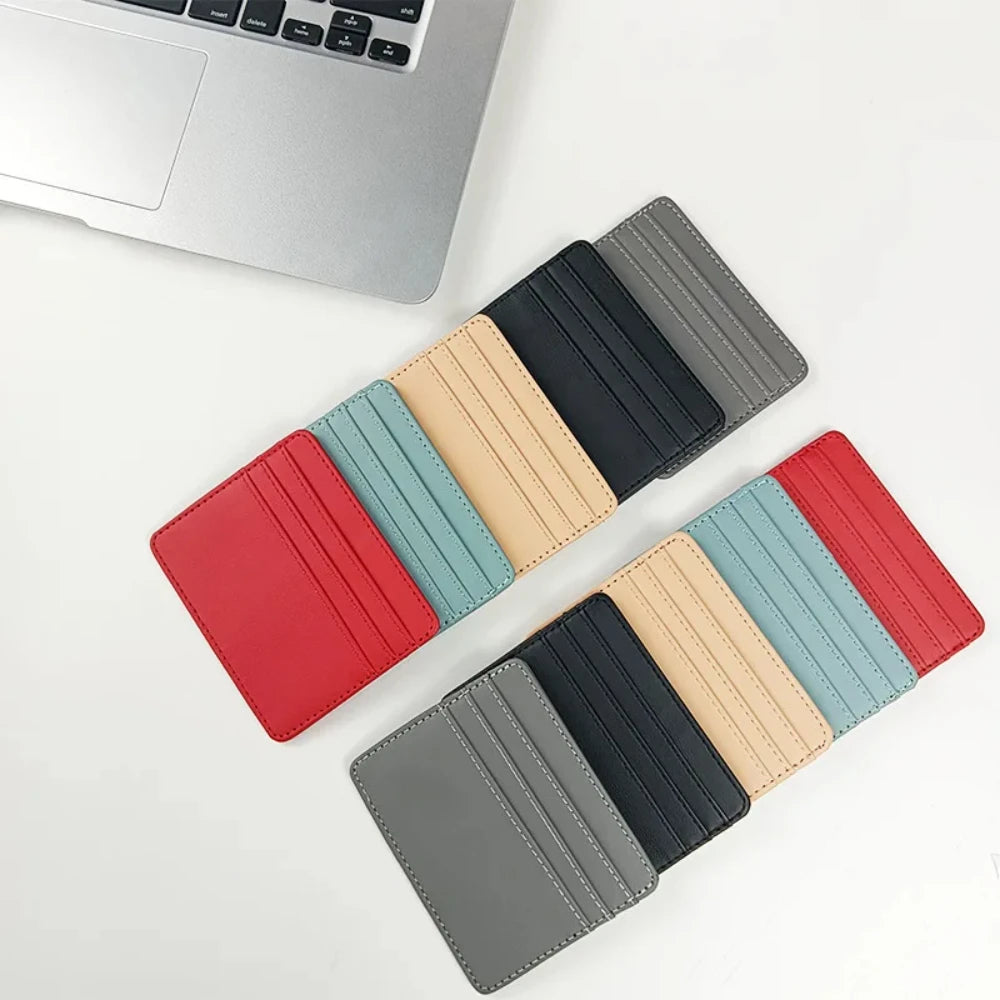 Ultra-thin Leather Mini Wallet Slim Bank Credit Card Holder Men's Business Small ID Case For Women Purse 4 Slots Cardholder