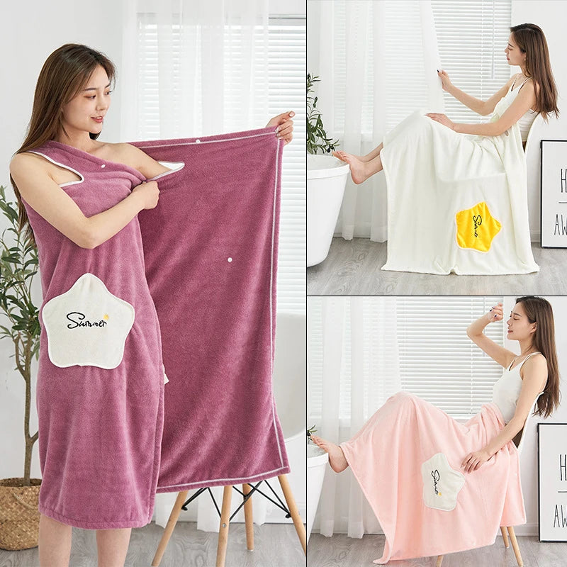 Ladies Soft Bath Towels Home Textiles Bath Towels and Sauna Towels Bathroom Plus Size Wearable Microfiber Bathrobe Ladies Shower