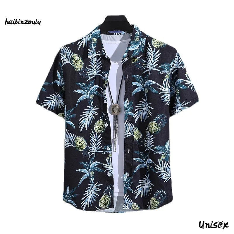 Men's Summer Short Sleeve Printed Shirt Thin Beach Shirt Men's Clothing Turtle Neck Polo  Shirt for Men Casual Top