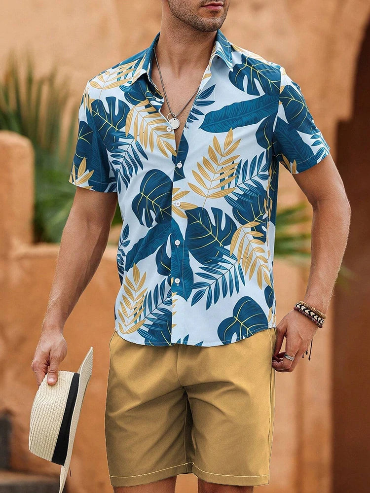 Men's Short-sleeved Shirt And Beach Shorts Set Hawaiian Vacation Men's Casual Shirt Summer Stylish And Comfortable Men's Shorts