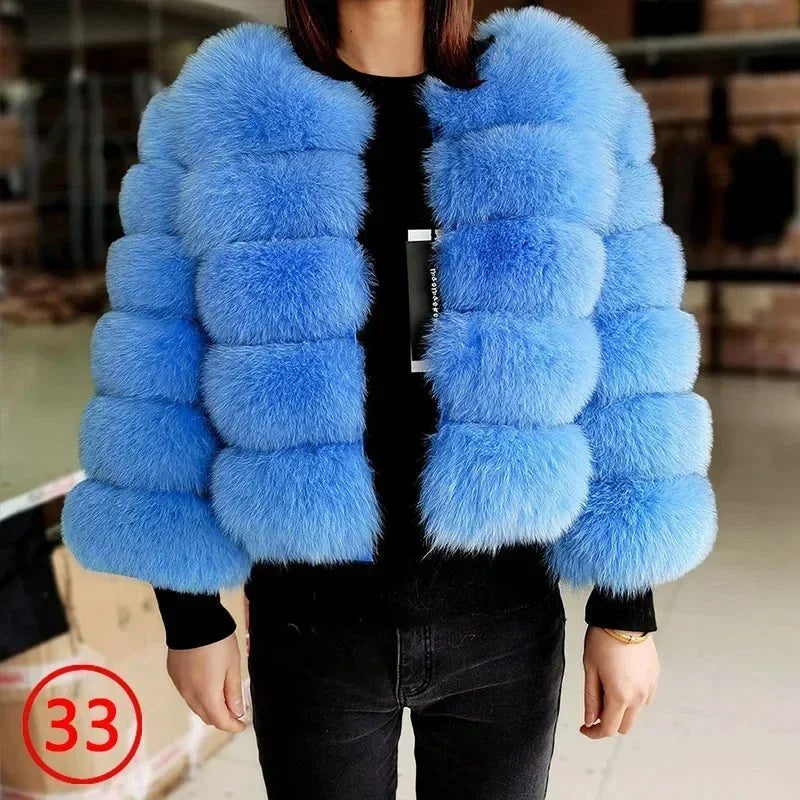 Faux Fox Fur Coat Women Winter Long Sleeve Luxury Raccoon Fur Jackets Thick Top Female Furry Coat Fluffy Synthetic Top Outwear