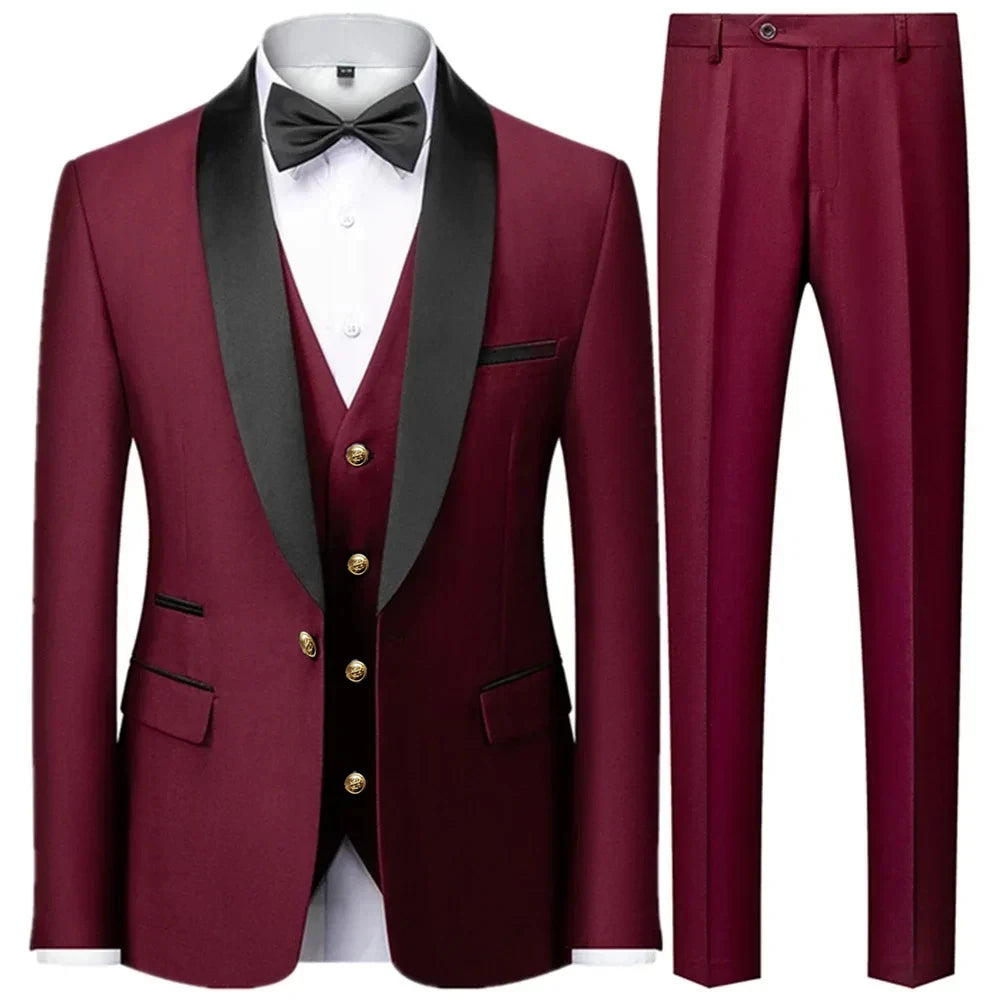 New Costume Clothing Luxury Party Stage Men's Suit Groomsmen Regular Fit Tuxedo 3 Peice Set Jacket+Trousers+Vest Blazers Pants