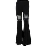 Y2K Gothic Black Lace Mesh Flared Pants Sexy Harajuku Aesthetic See Through Long Trousers Vintage Women Summer Pants Streetwear