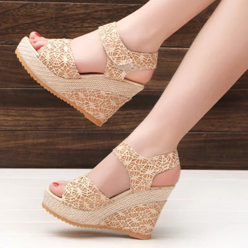 Women's Wedges Sandals Summer New Fashion Mesh Peep Toe Platform High Heel Women Sandals Sexy Party Dress Women Sandalias