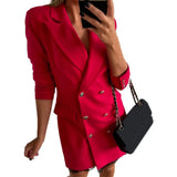 Office Lady Blazer Suit Dress Fashion Wrap V Neck Turndown Collar Sexy Mini Dress Women Long Sleeve Solid Blazer Party Dress