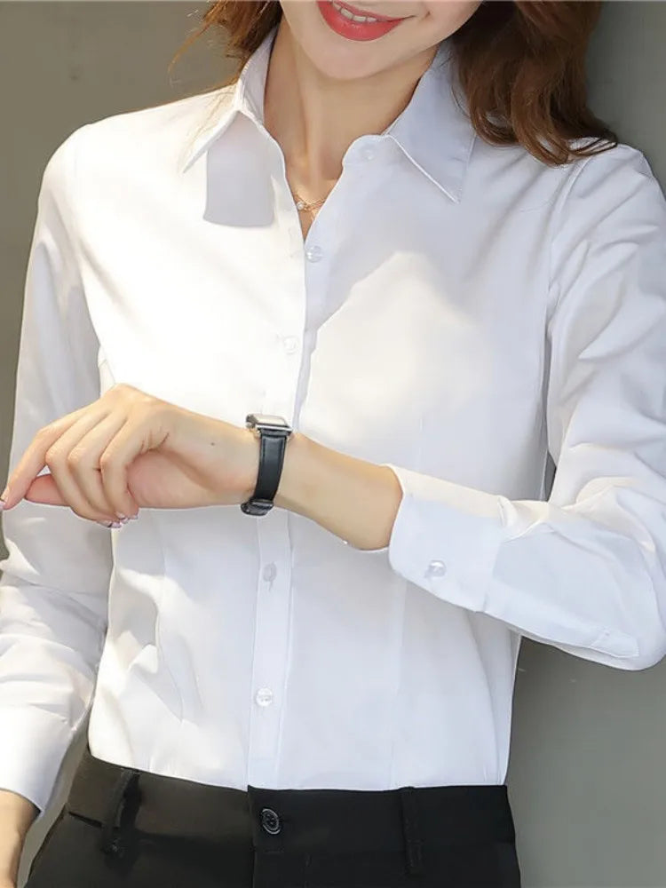 Fashion Women Shirt White Shirt Female Long-sleeve Professional Shirt Formal Dress Large Size Work Clothes OL Button Womens Tops