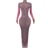 Sexy Party Banquet Evening Dresses Women Sparkly Rhinestone Long Dress Nightclub Singer Stage Costume Festival Clothing Cuixing