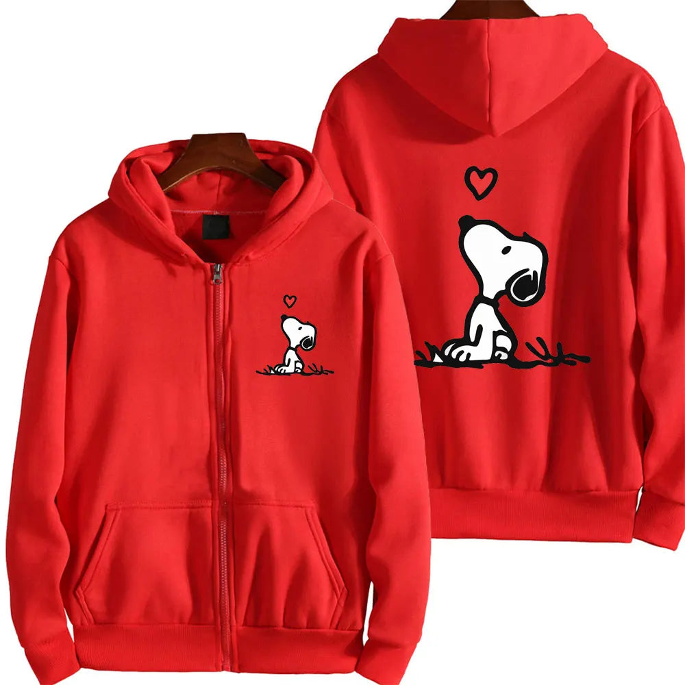 Snoopy White Women Zip Up Hoodie Jacket Spring Autumn 2024 Casual Men Sweatshirt Cartoon Anime Couple Oversized Clothes Coats