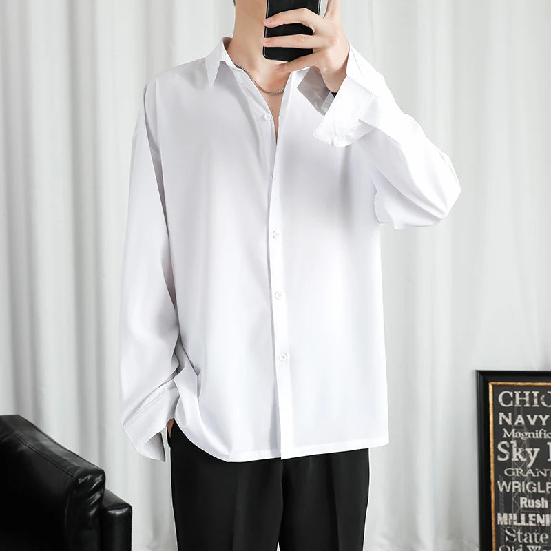 Shirt Men Solid  Long sleeved Shirt For Men Korean Fashion Shirts Comfortable Blouses Casual Loose Classic Single Breasted Shirt