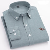 100% Cotton Oxford Shirt Men's Long Sleeve Embroidered Horse Casual Without Pocket