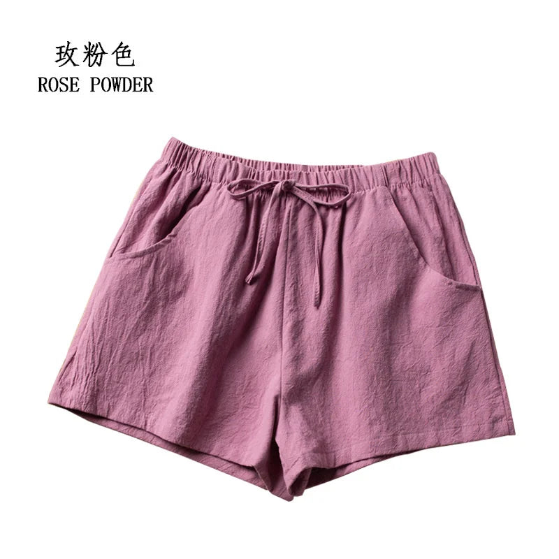 Cotton Linen Shorts Women's Sports Shorts Summer Solid High Waist Black Shorts Women Fashion Casual Basic Short Pants