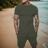 Fashionable and casual summer outdoor sports suit men's breathable T-shirt shorts casual and fashionable two-piece set