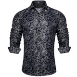 Men's Long Sleeve Black Paisley Silk Dress Shirts Casual Tuxedo Social Shirt Luxury Designer Men Clothing