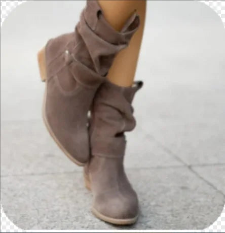 Winter New Women's Boots Large Low Heel 40-43 Suede  Ankle Boots for Women Brown Long Boots