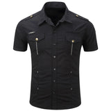 New Fashion Men's Safari Shirt Short Sleeve Summer Casual Tactical 100% Cotton Cargo Outdoor Pocket Work Shirts for Men