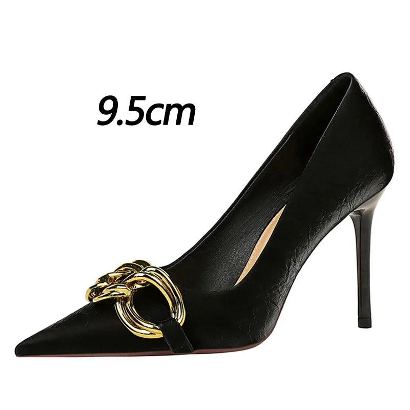 BIGTREE Women's Fashion Nude Metal Buckle Pumps High-Heels Sexy Party Stilettos Heels Office Spring Shoes