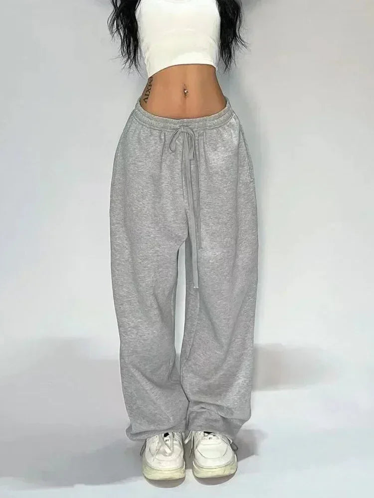 Deeptown Casual Gray Sweatpants Women Wide Leg Black Joggers Classic Baggy Streetwear Oversized Sports Female Trousers All-match