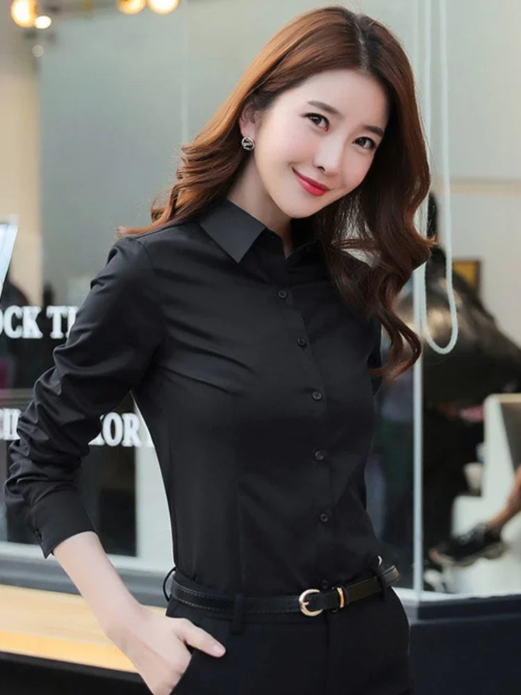 Professional Shirt Formal Dress Large Size Work Clothes OL Button Womens Tops Fashion Women Shirt White Shirt Female Long-sleeve