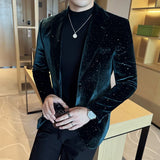 Autumn New Velvet Jacket Men's Blazer Business Fashion Hot Stamping Printed Suit Jacket High-quality Luxury Dress Suit