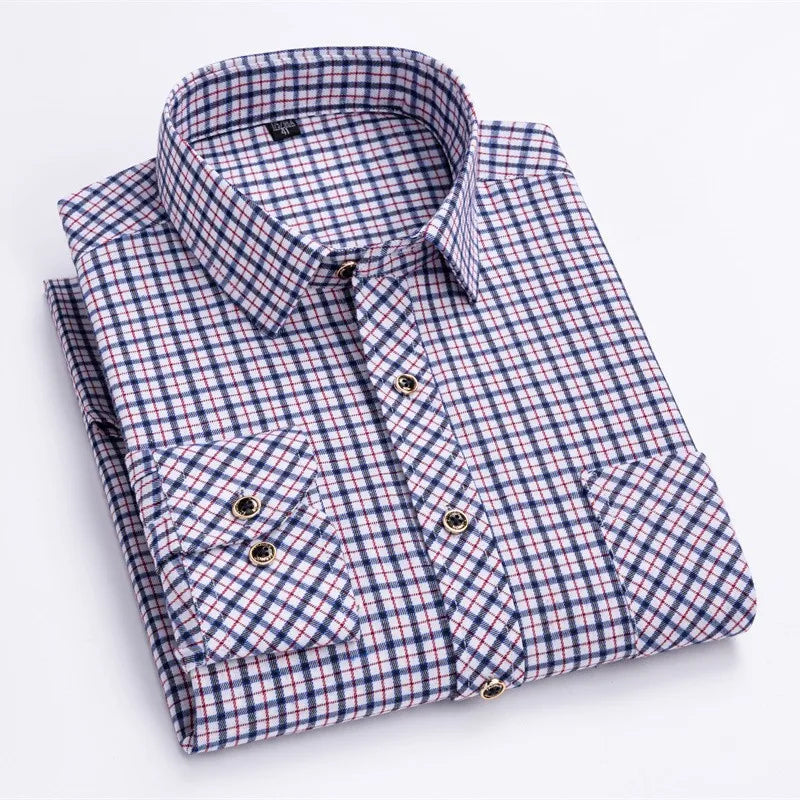 New Cotton Flannel Shirts For Men's Long Sleeve Soft Regular-fit Brushed Single Pocket Comfortable Casual Fashion Plaid Shirts