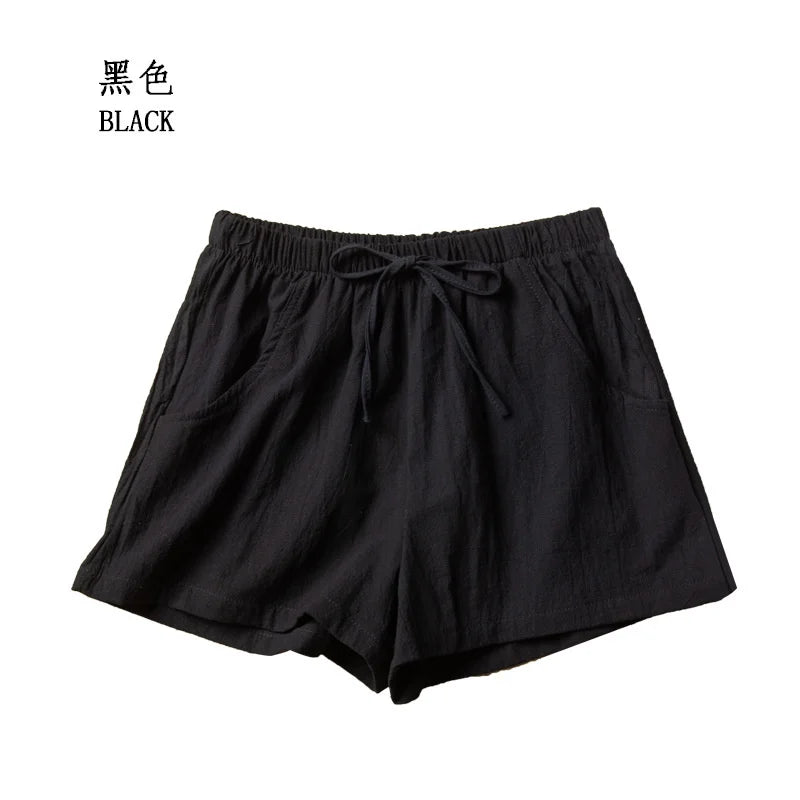 Cotton Linen Shorts Women's Sports Shorts Summer Solid High Waist Black Shorts Women Fashion Casual Basic Short Pants