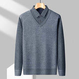 Male Fleece Polo Shirt Men's Pullover Autumn Winter T-shirt Collar Sweaters Cold Blouse Navy Blue Khaki Korean Clothing