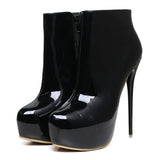 Big Size 35-47 Patent Leather Women Boots Round Toe Side Zipper Super High Heels 16CM Pumps Sexy Platform Party Shoes Woman