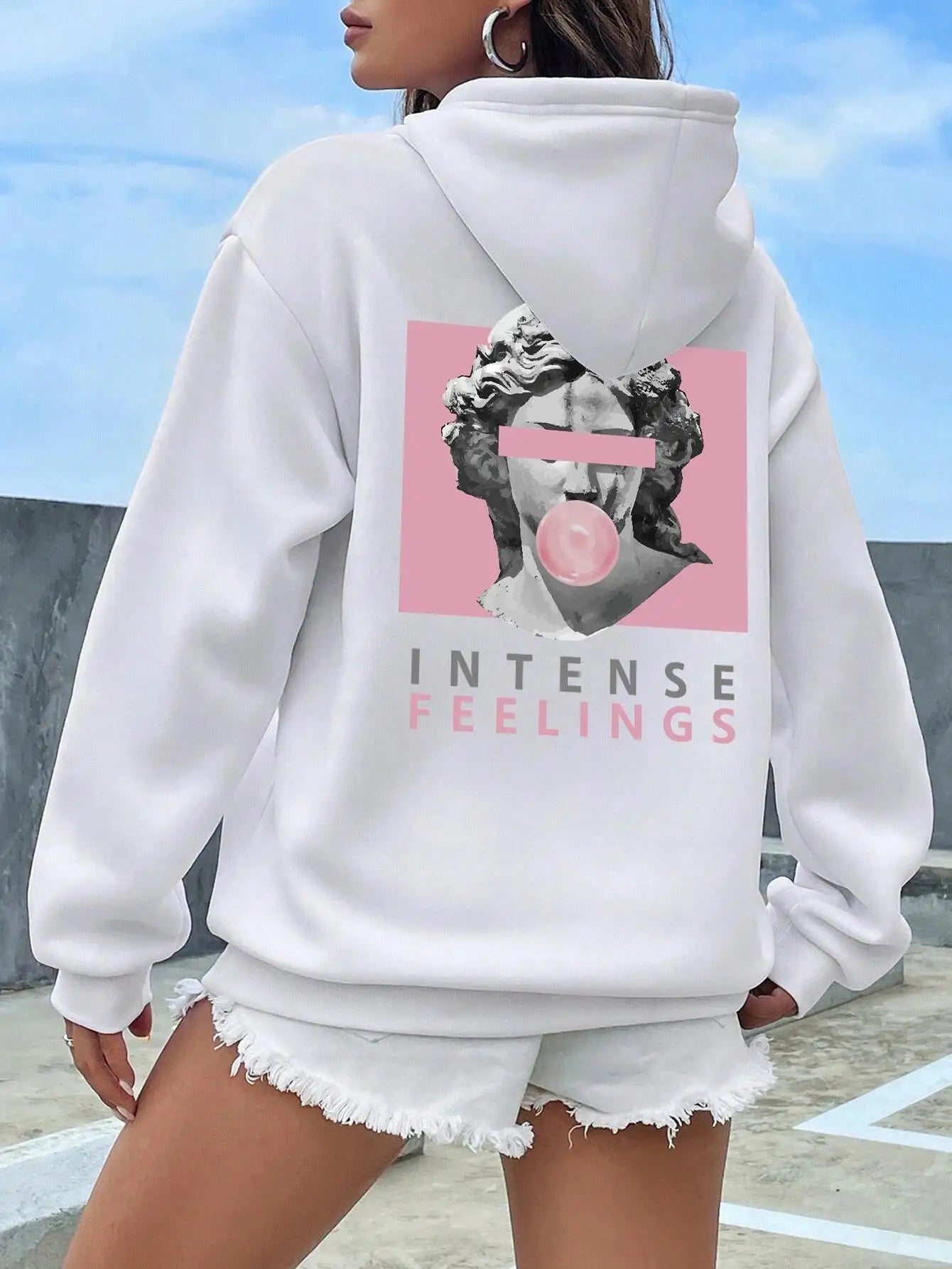 Sculpture Intense Feelings Printing Women Hoodies Casual Sports Tide Hoody Fleece Warm Comfortable Hooded Fashion Street Clothes