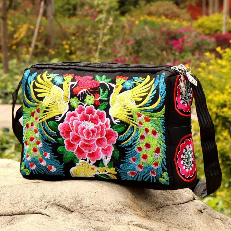 Women's Embroidered Flowers Nylon Crossbody Bag Ladies Luxury Large Capacity Travel Shoulder Bags