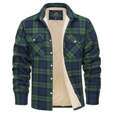 MAGCOMSEN Men's Fleece Plaid Flannel Shirt Jacket Button Up Casual Cotton Jacket Thicken Warm Spring Work Coat Sherpa Outerwear