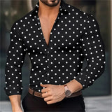 new men's button-down long-sleeved polka dot lapel shirt outdoor street fashion casual breathable comfortable clothing top