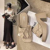 New Fashion Square Toe Anti-wrinkle Women's Slippers Summer High-heeled Casual Women Fish Mouth Shoes