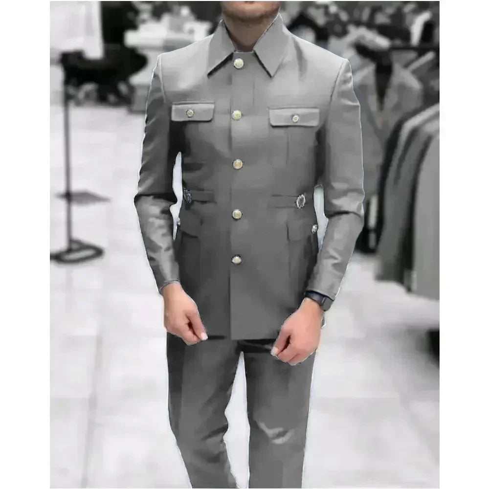 Men's Stand Collar Chinese Style Elegant Suits For Men Slim Fit Formal Groom Tuxedos Prom2 Pcs Classic Male Blazer Costume Homme