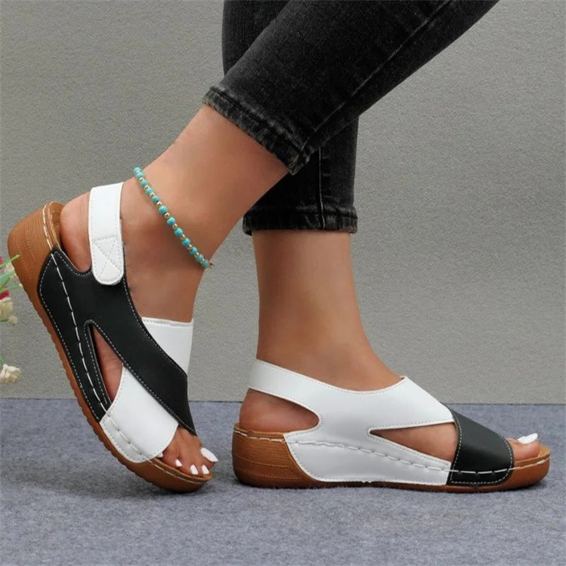 Mix Color Wedge Sandals for Women Summer 2024 Comfortable Non Slip Beach Shoes Woman PU Leather Platform Roman Sandalias Mujer