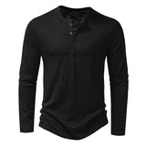 Men's Cotton Button Henley neck Shirt Long Sleeve Casual Button Solid color Fashion T-Shirts