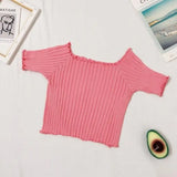 Off The Shoulder Top Women Knitted Sexy Short Sleeve Slim Fit T-Shirts Crop Top Y2k Top Summer Clothes Korean Casual Tees Female